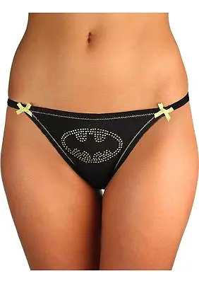 Batman Bikini Pantie Gem Logo Lace Back 2X Plus Black Yellow Comic Fan Lingerie • $9.09