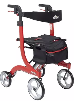 Drive Medical RTL10266-T Nitro DLX Foldable Rollator Walker With Seat Red • $189.98