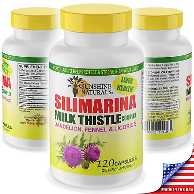 Sunshine Naturals Milk Thistle Silimarina 120 Capsules Made In The USA • $13.19