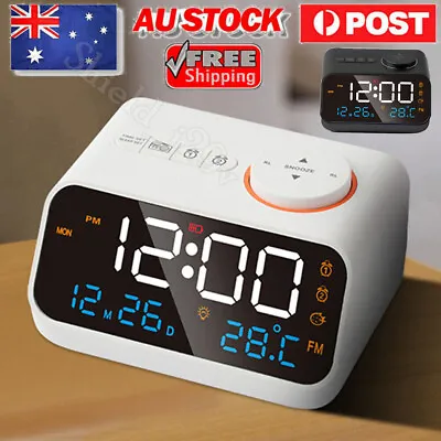 LED Digital Alarm Clock Time Calendar Temperature FM Radio Bedside Snooze Clocks • $11.89