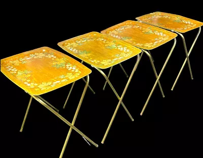 Vtg LAVADA TV Trays Tables A￼utumn Floral Holiday Gold Old School Grandparents • $362