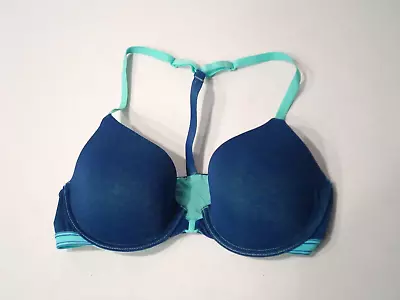 Victoria's Secret Women's Racerback Semi Demi Bra Size 32C Navy Turquoise • $9.99