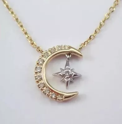 Moon-Star Necklace 3.00Ct Round Cut Simulated Diamond 14K Yellow Gold Plated • $96.78