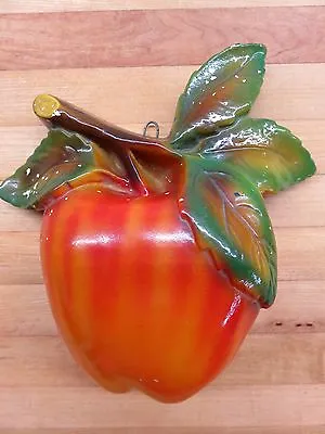 Vintage Large Chalkware Wall Pocket APPLE Shaped STRING HOLDER WALL DECOR • $19.50