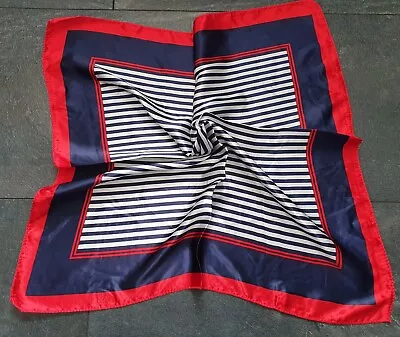 Blue Stripe Small Neck Satin Feel Ladies Scarf Uniform Air Steward Nautical 50cm • £3.95