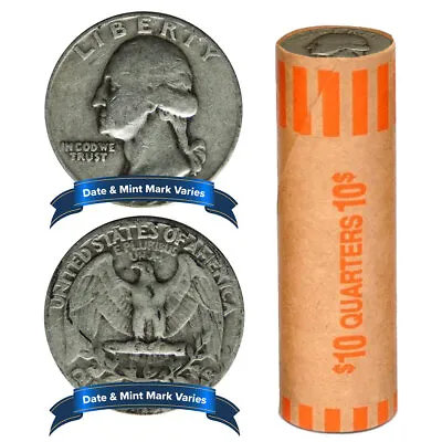 Roll Of 40 - $10 Face Value 90% Silver Washington Quarters Cull • $218.59