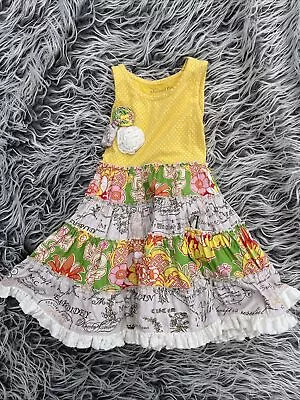 Mustard Pie Dress 2T Tiered Floral Yellow Lace Polka Dots • $20