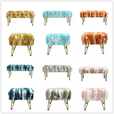 Jacquard Faux Fur Ottoman Bench Footrest Makeup Chair Vanity Stool Bedroom Bench • $135.99