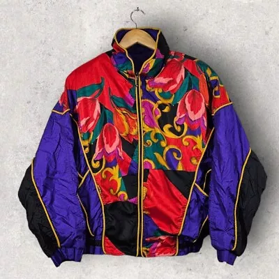 VTG 80s East West Tulip Satin Bomber Padded Shoulder Jacket UK M • £29.95