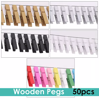 50 X Mini Wooden Pegs 35mm Craft Wedding Hanging Photo Pegs Small Spring Clip • £4.29