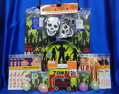 $34.99 • Buy Zombie Party Set # 32 Napkins Plates Tablecloth Tattoos Stickers Banners Lights