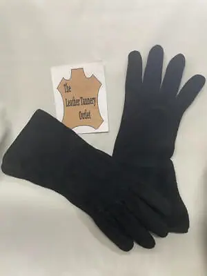 Mens Leather Gauntlets - Black Suede Unlined Long Arm Cuff Medieval Biking • $20