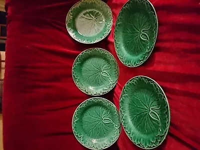 Five Nineteenth Century Majolica Wedgwood Cabbage Pattern Plates • £19.85