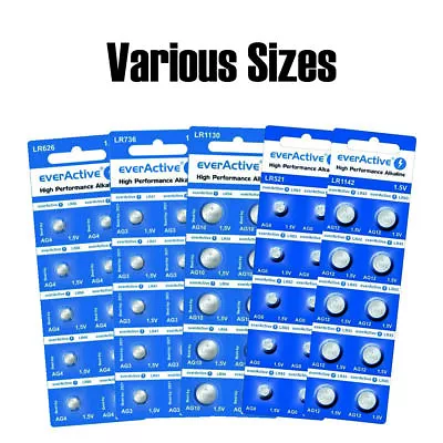 EverActive Alkaline Watch Batteries ALL SIZES - LR41 LR43 LR44 LR48 LR54 LR60 • £1.99