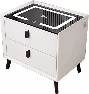 Smart Bedside Table With Light Phone Charging Modern Bedroom Furniture 2 Drawers • £65.99