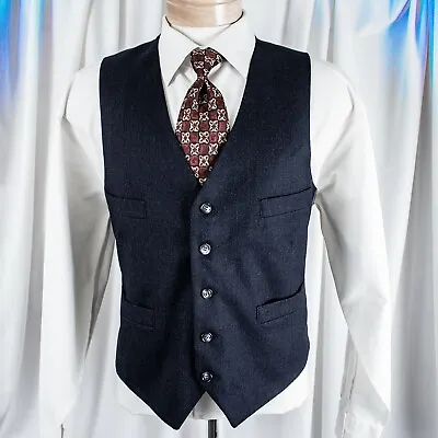 Silver Blue Hint Of Striped Wool Blend Men Waistcoat Vest Size L • $50