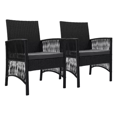 Outdoor Furniture Set Of 2 Dining Chairs Wicker Garden Patio Cushion Black Garde • $187.95