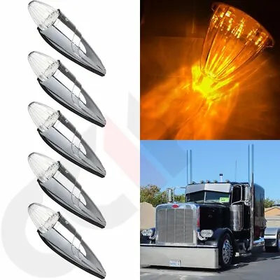 5X Chrome Torpedo Clear/Amber 17 LED Cab Marker Top Light For Kenworth Peterbilt • $63.27