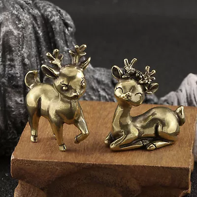 1 Pair Antique Deer Retro Solid Brass Ornaments Metal Artware Animal Figurines • $19.99