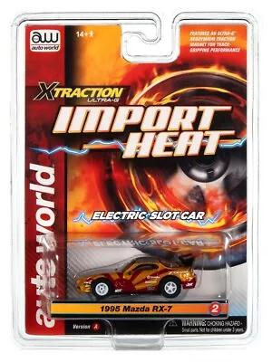 Auto World Xtraction Import Heat 1995 Mazda RX-7 Gold/Red HO Slot Car • $29.99