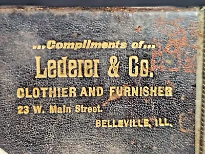 RARE ADVERTISING LEDERER & Co CLOTHIER MATCH SAFE LEATHER BOUND BELLEVILLE ILL • $14.99