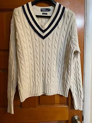 Polo Ralph Lauren Hand Knit Cotton Cricket/Tennis Sweater SZ XL/Ivory • $85