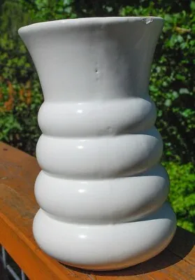 Vintage White Ribbed Pottery Vase 7  Very Nice Unmarked • $10