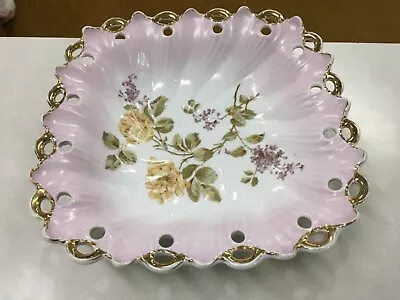 Vintage C T Germany Porcelain Square Bowl Floral Pink And Gold • $19.95