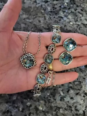 BRIGHTON Silver Tone Danube Ocean Blue Necklace Venus Rising Bracelet Earrings • $150