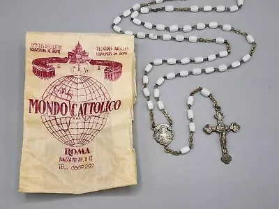 Vintage Vatican Italian White Glass Beaded Childs Rosary Prayer Beads Rome Italy • $15
