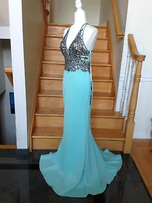 $398 Faviana Neoprene S7961 Seafoam Gown With Beading  4  • $149.99