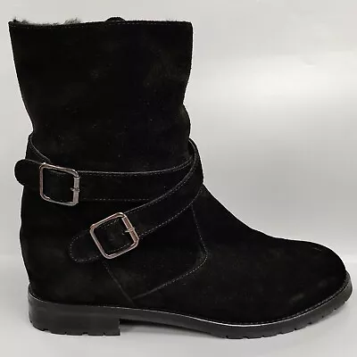 $1295 MANOLO BLAHNIK Campocross Booties Crisscross Fur Lined Boot Black 37.5 • $150