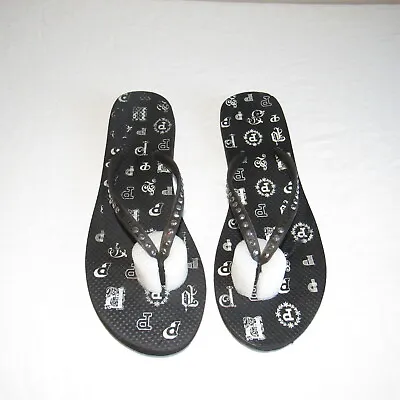 Victoria's Secret PINK Sequin Flop Thong Sandal Shoe Black White L NWOB  • $15.99