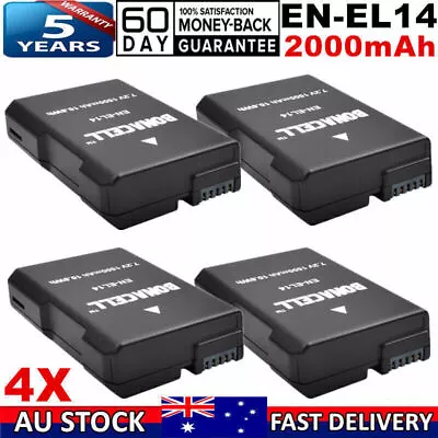 4x 2000mAh EN-EL14 EN-EL14a Battery For Nikon D3100 D3200 D3300 D3400 P7000 AU • $49.99