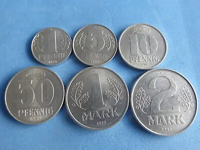 GERMANY (EAST) 1 PFENNIG - 2 MARKS 1960s -1980s 6 PIECES JUST £3.50 NICE GRADES • £3.50