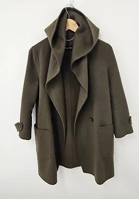 Massimo Dutti Hooded Wool Swing Coat Eur 40 UK 12 Khaki • £37