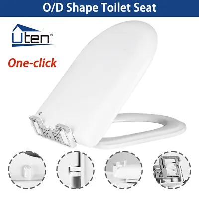 UNIVERSAL O/D SHAPE BATHROOM WC TOILET SEAT One-click SOFT CLOSE QUICK RELEASE • £20.99