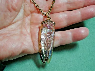 Glass Iridescent Cicada On 24  Chain Necklace Symbol Of Survival & Defiance • $20