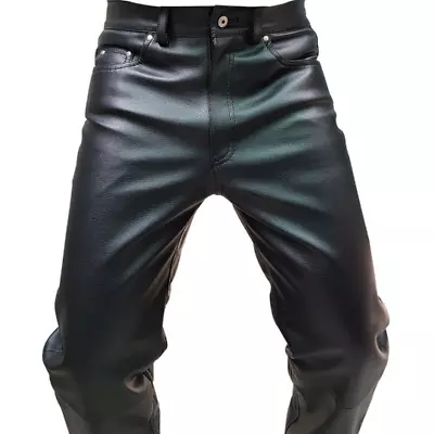 Men Genuine Sheep Black Leather Pants Zipper Closure 501 Levis Biker Style Pants • $99.99