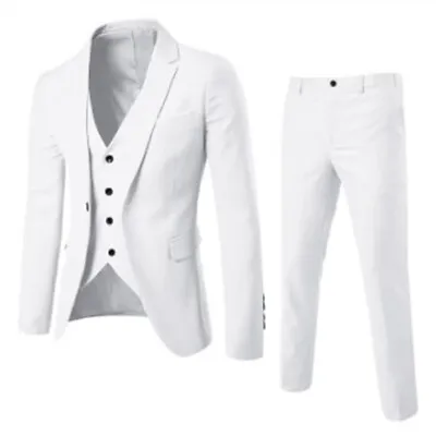Business Set Men Suits Pants Blazer 3-Piece Suit Slim Fit Formal Solid Fashion • $23.24