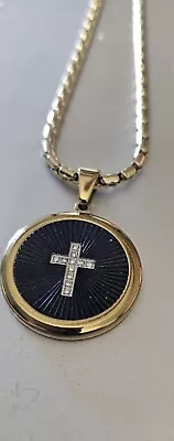 Men's Gold Necklace With Black Pendent With A Diamond Cross • $35