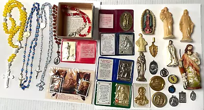 Lot Of Vintage Crosses Religious Items Pendants Crucifix Cross Rosary Statues (A • $39.95