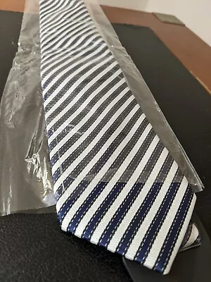 MONTEBELLOW Mens Silk Tie Blue White Stripes Made In Italy • $8
