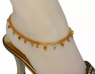 CMM18B - Bollywood Designer CZ Gold Tone Indian Anklets Payal - 1 Pair ( 2 Pcs ) • $14.25