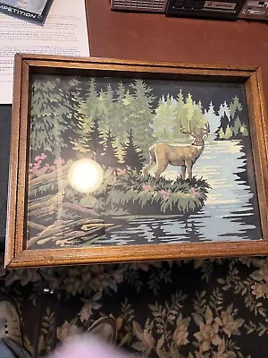 Vintage  Paint By Numbers On Black Velvet Deer In The Forest By Pawn • $35