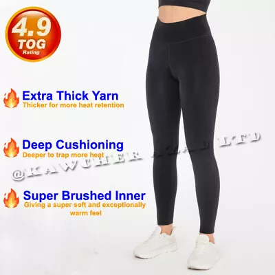 Women's Ladies Thermal Fleece Leggings 4.9 TOG Black Tummy Control Thick Pants • £12.99