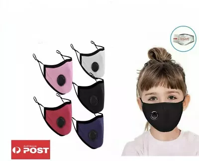 Kids Face Mask With Valve & Filter Pocket - Triple Layer Cotton - Aus Melbourne • $3.30
