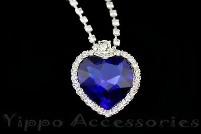 Titanic Heart Of The Ocean Blue CZ Crystal Necklace Pendant • $8.95