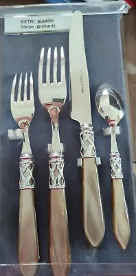 Vietri Italy Bugatti Aladdin Italian Flatware 18/10 Stainless Steel 4 Pcs Taupe • $49