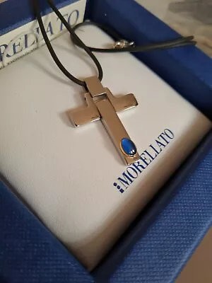 Morellato NEW Cross Silver Stainless W/blue Stone Rubber Strap Necklace Unisex  • $24.99